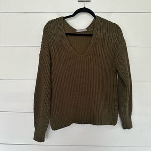Everlane Women’s Medium Olive Green Texture Cotton Sweater Chunky